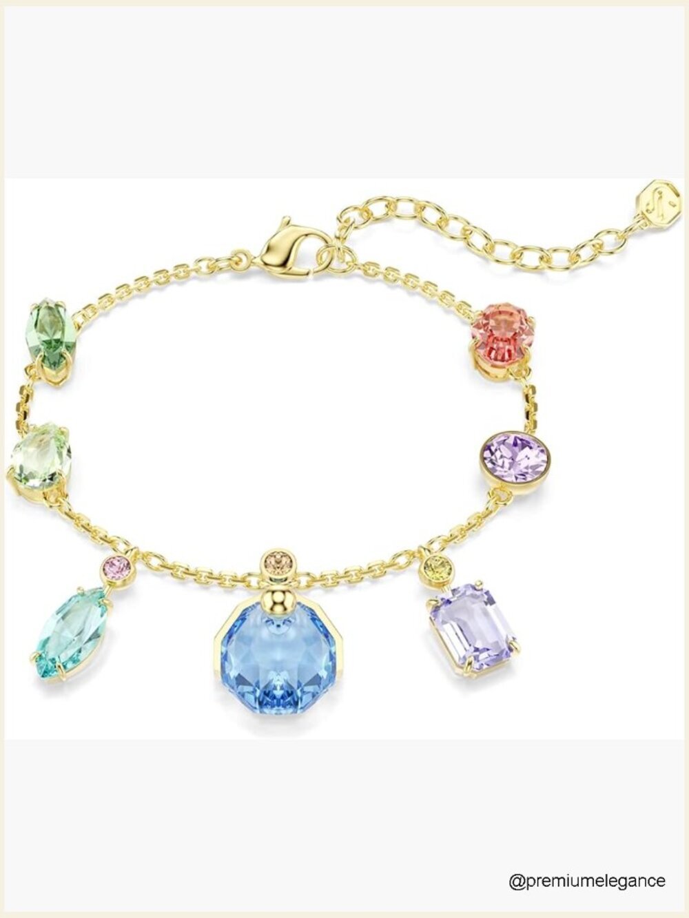 Mixed Cuts Dangling Crystal Link Bracelet Gold Plated